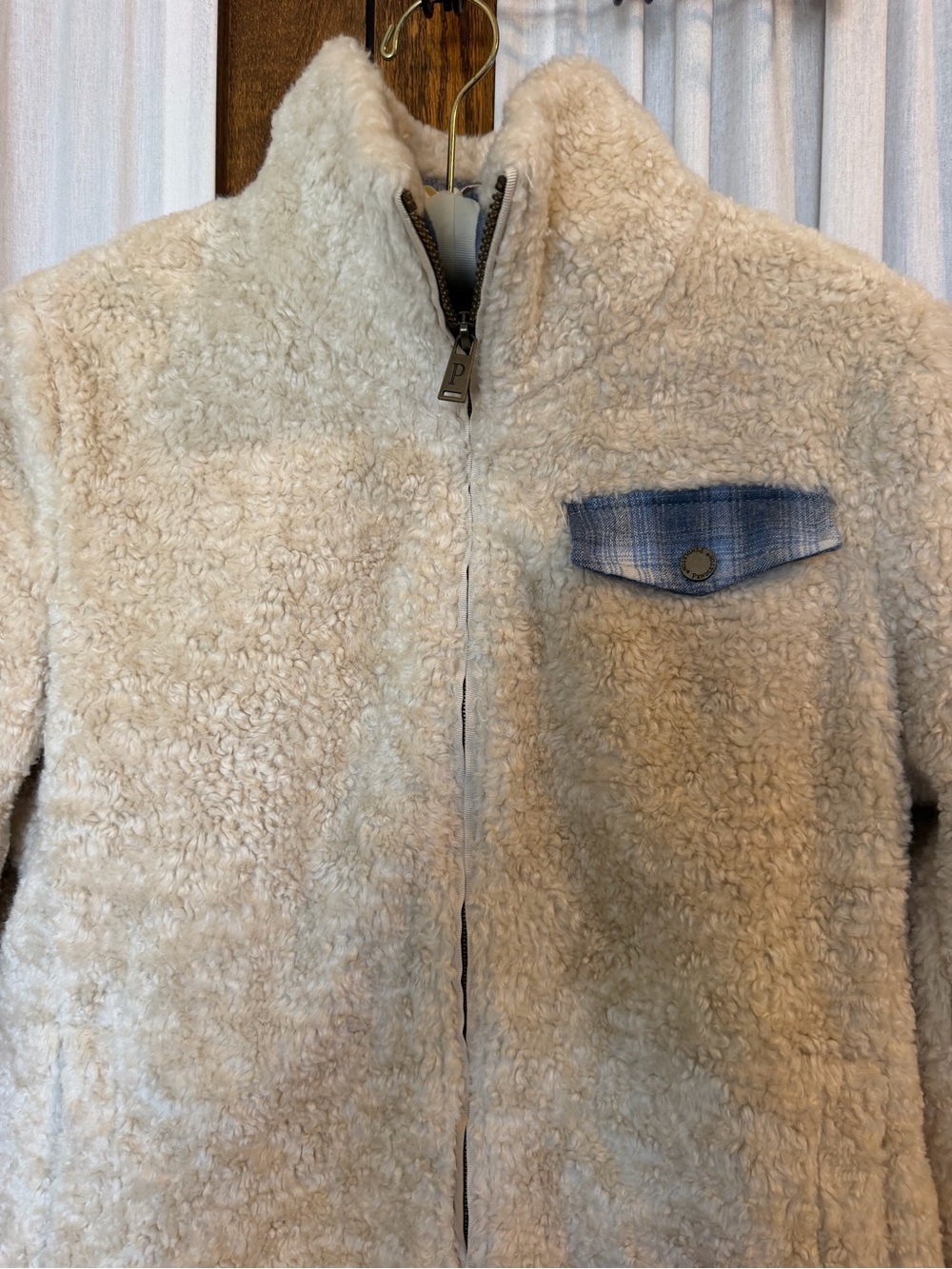 Pendleton Ivory Sherpa Blue Plaid Flannel Zip Front Jacket - Picture 6 of 16